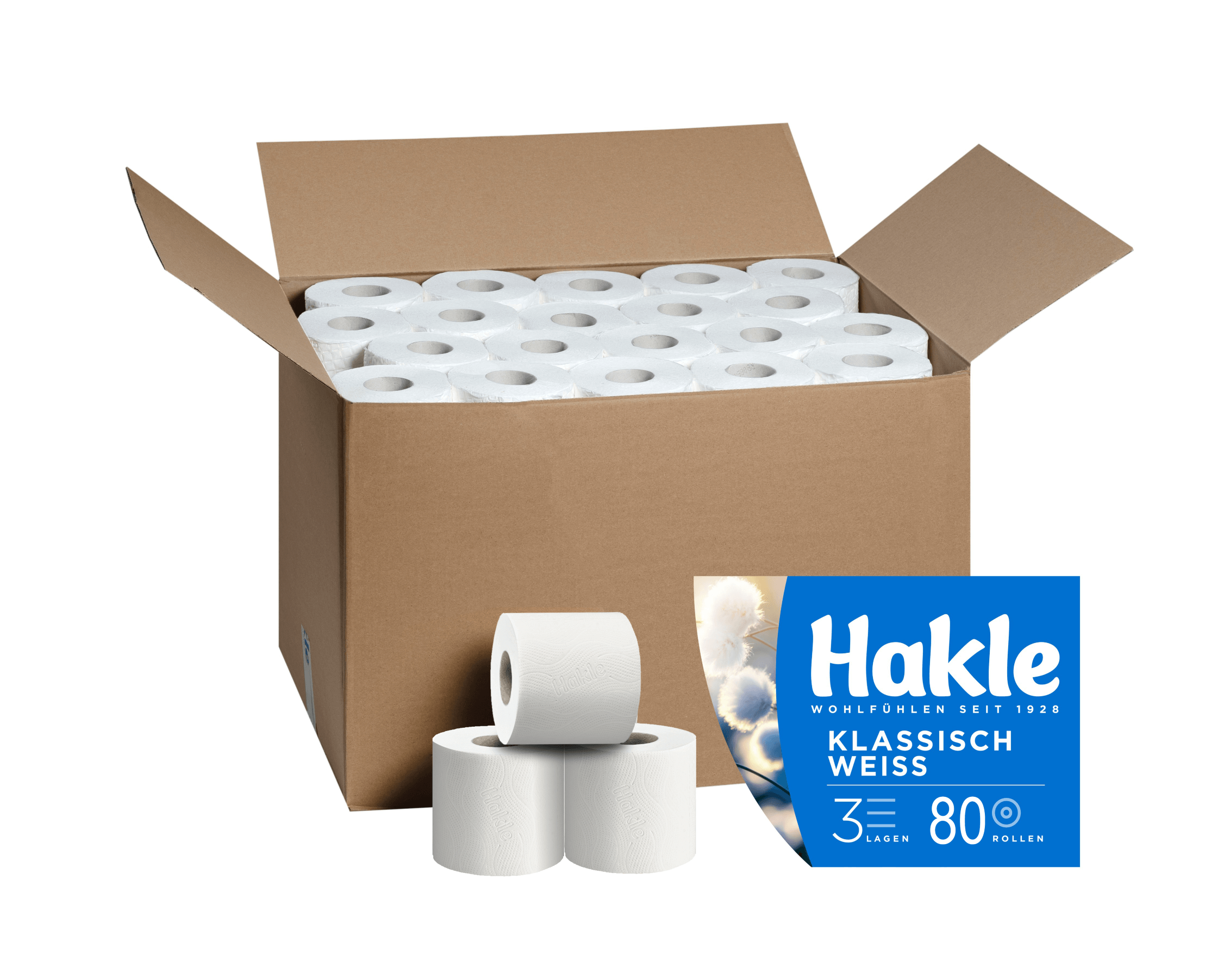 Hakle - Klassisch Weiß Rollen Toilettenpapier – 80